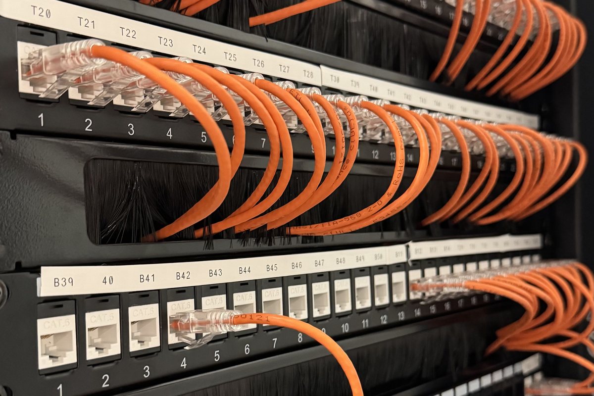 Patch panel wired, labelled and tested