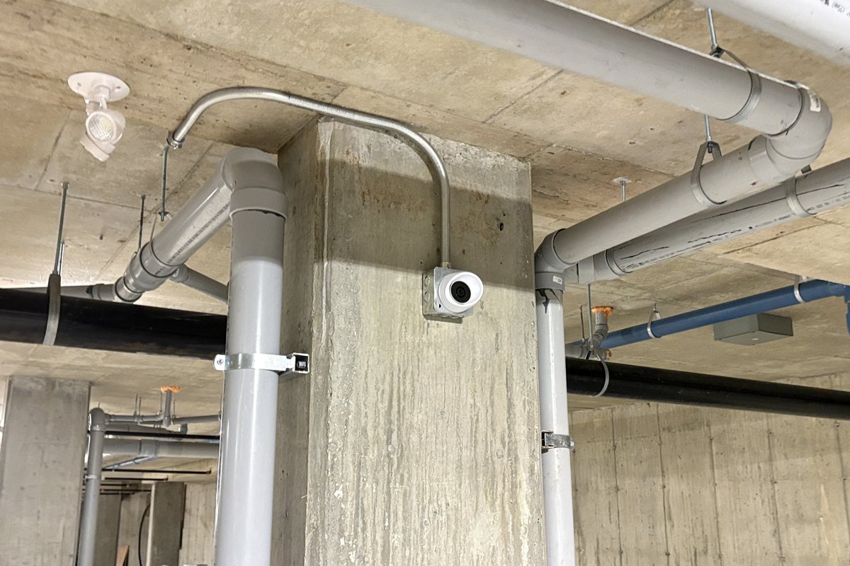 Camera installed in an indoor parking garage